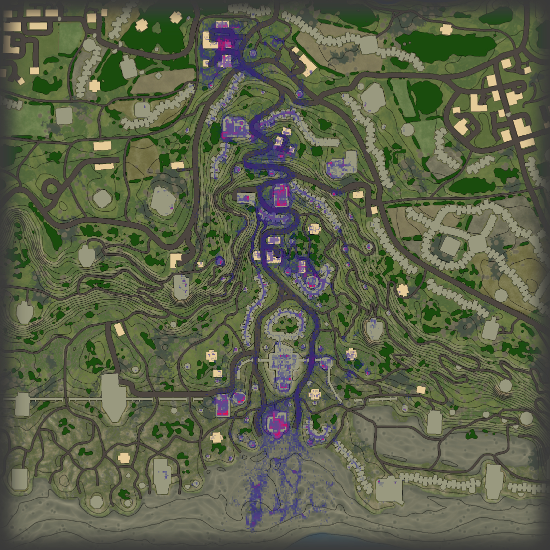 Синие и фиолетовые зоны — места наиболее ожесточённых столкновений